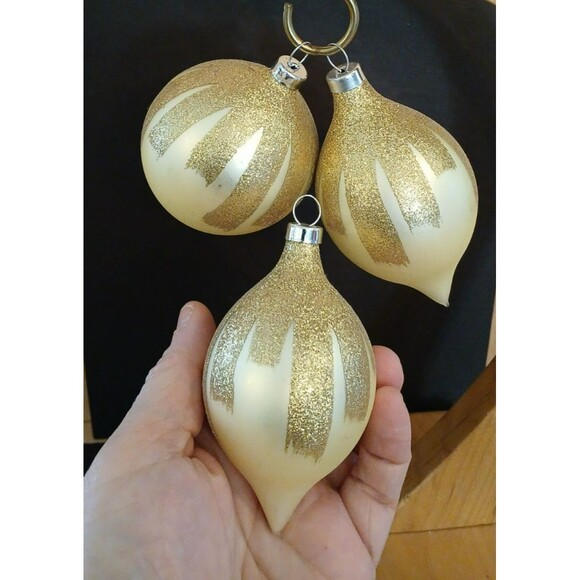Unbranded Other - Set of 3 Vintage Glass Christmas Ornaments Gold Glitter Holiday Decorations